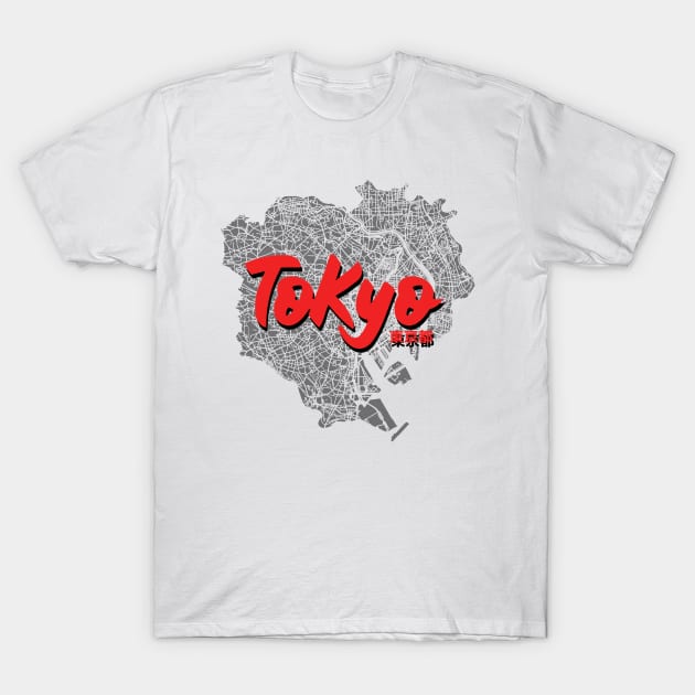 Tokyo, Japan City Map T-Shirt by Issho Ni